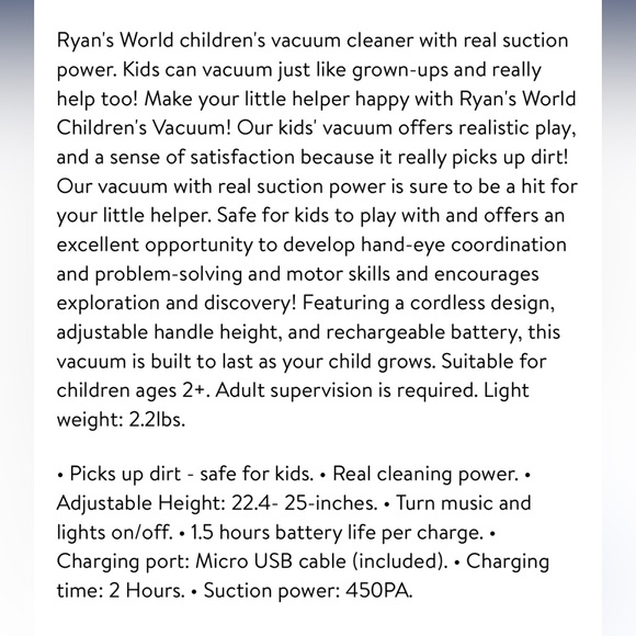 NWT Ryan’s World Child Vaccum - Picture 9 of 9